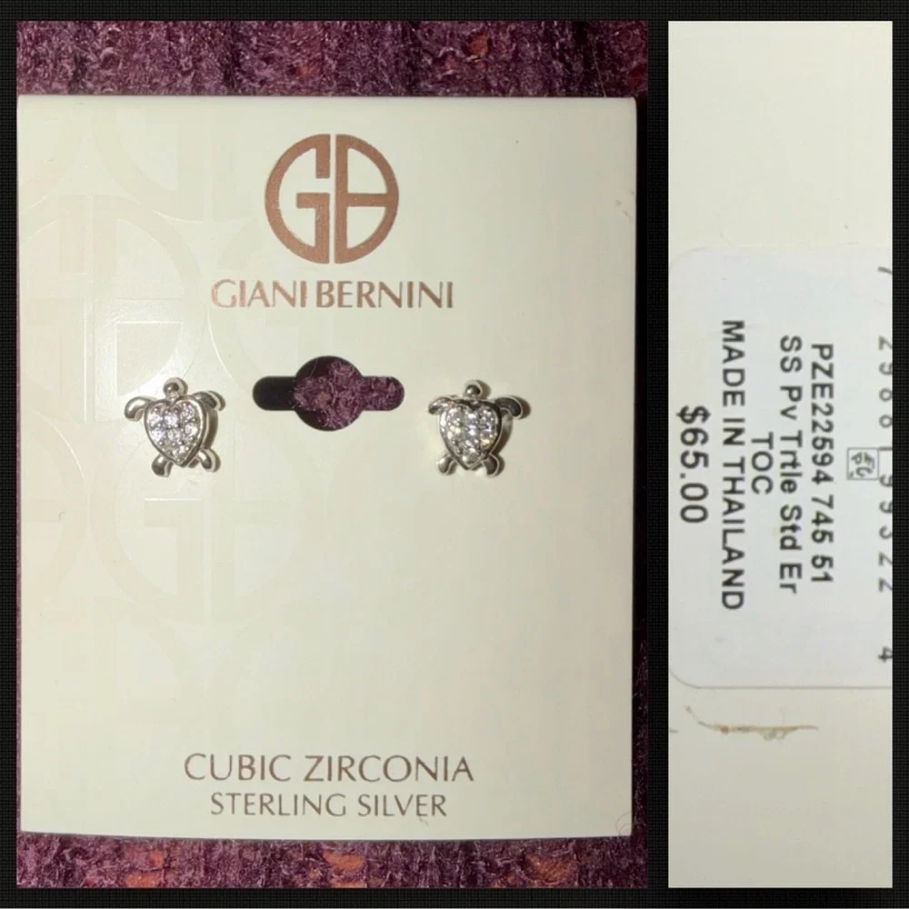 Giani Bernini CZ earrings Sea Turtle Sterling Silver Heart Studs Cubic Zirconia